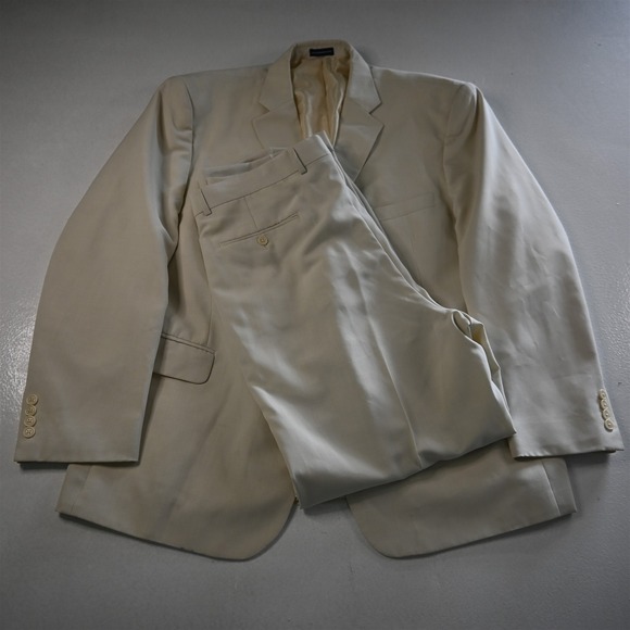 Stafford 48R 36x32 Ivory White Beige Mens Jacket Pants‎ Suit